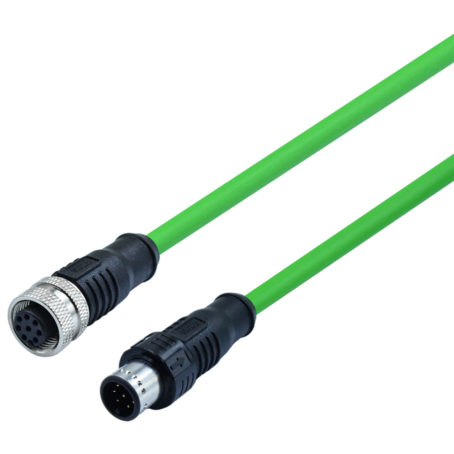 M12 A-Coding 8Pins Push-pull Self-locking Male to RJ45 Male Molded Cable, L=1M