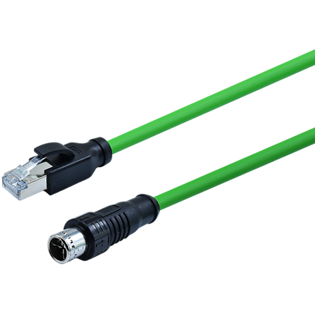 M12 X-Coding 8Pins Push-pull Self-locking Male Straight Connector to RJ45 Molded Cable, PUR, L=1M