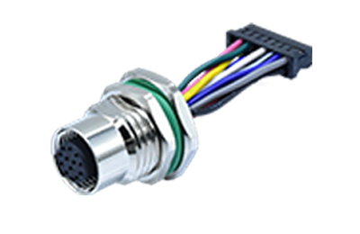 M12 A-Coding 12Pins Female Panel Connector (Front Lock M16×1.5) With Cable, HOUSING Connector At The End