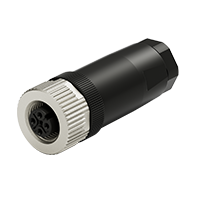 M12 A-coded 4-pin female straight field-wireable connector (M12x1.0, plastic screw-lock), PG7, zinc alloy nut