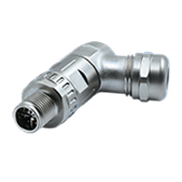M12 X-Coding 8Pins Male Right-Angle Metal Assembly Connector (Crimp Contacts, Zinc Alloy Version)